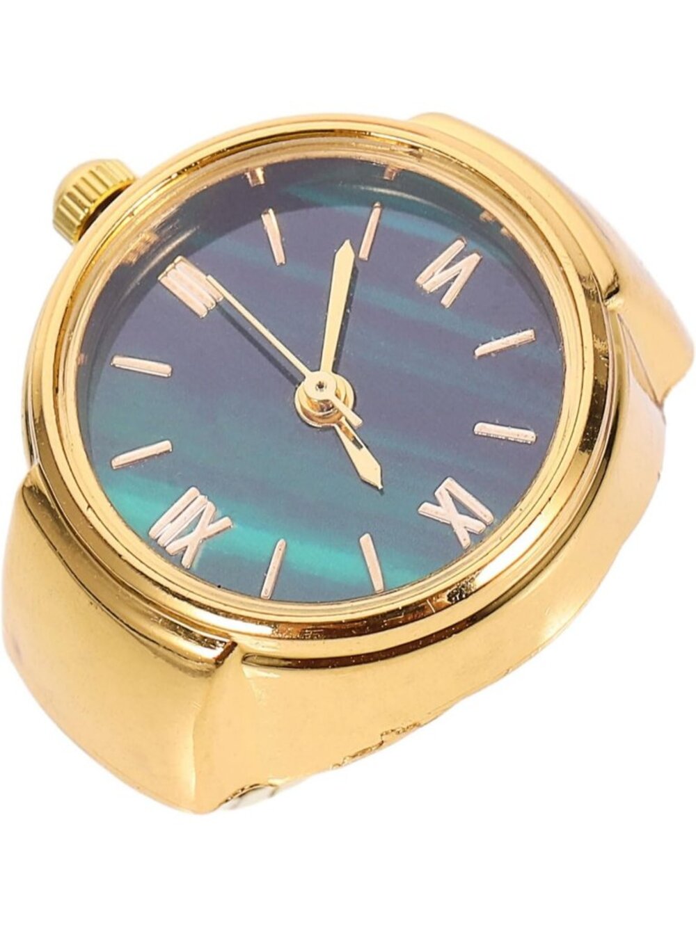 Unisex Gold Analog Quartz Roman Numeral Vintage Mini Round Finger Ring Watch